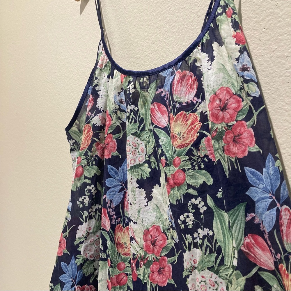 Floral Print Cotton Papinelle Chemise - Navy and Pink XL - Picture 5 of 13